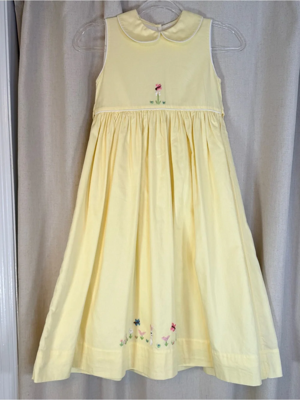 Strasburg Children Yellow Cotton Heirloom Dress Hand Embroidered Floral Collar